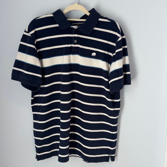 Banana Republic Men’s Blue and White Striped Short-Sleeved Polo Shirt XL - Picture 1 of 5